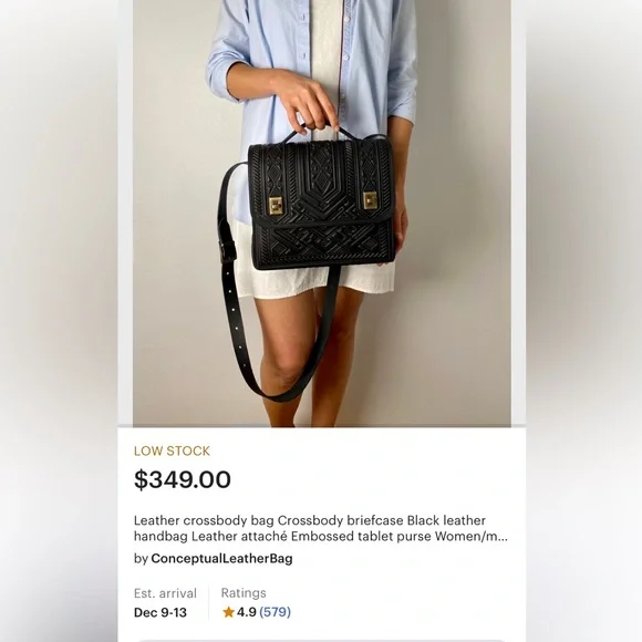 Leather crossbody briefcase purse - Picture 1 of 7